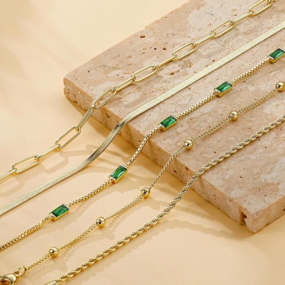 Birthstone Gold Bracelets for Women Water-Resistant 14K Gold Plated Dainty Stack - Picture 6 of 8